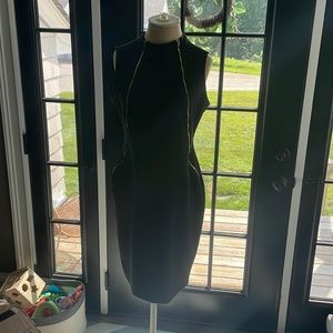 Black Fitted Zipper Dress, Size: 8, Color: Black and Gold Brand: Calvin Klein